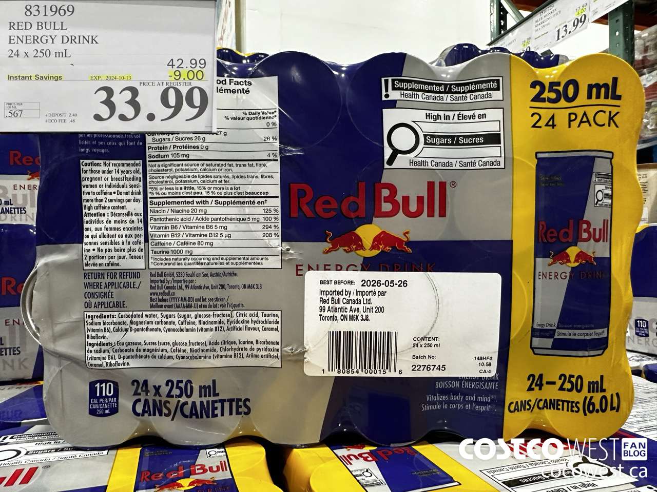 831969 RED BULL ENERGY DRINK 24 X 250ML ($9.00 INSTANT SAVINGS EXPIRES ON 2024-10-13) $33.99