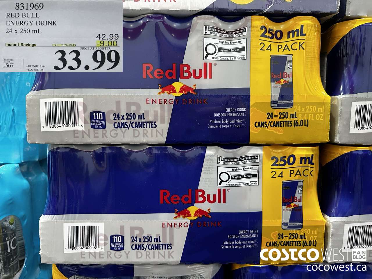 831969 RED BULL ENERGY DRINK 24 X 250ML ($9.00 INSTANT SAVINGS EXPIRES ON 2024-10-13) $33.99