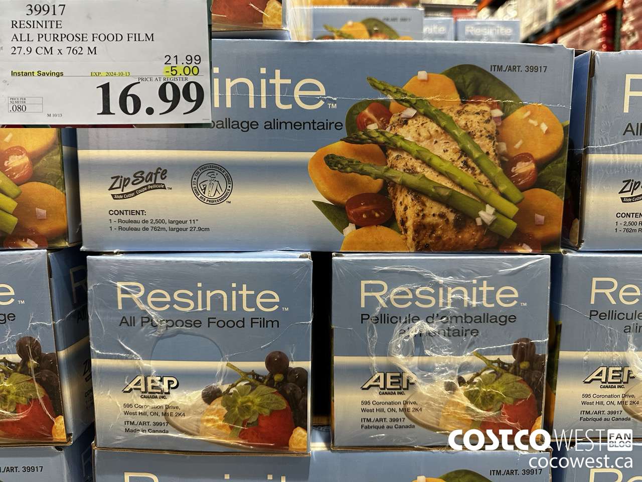 39917 RESINITE ALL PURPOSE FOOD FILM 27.9 CM x 762 M ($5.00 INSTANT SAVINGS EXPIRES ON 2024-10-13) $16.99