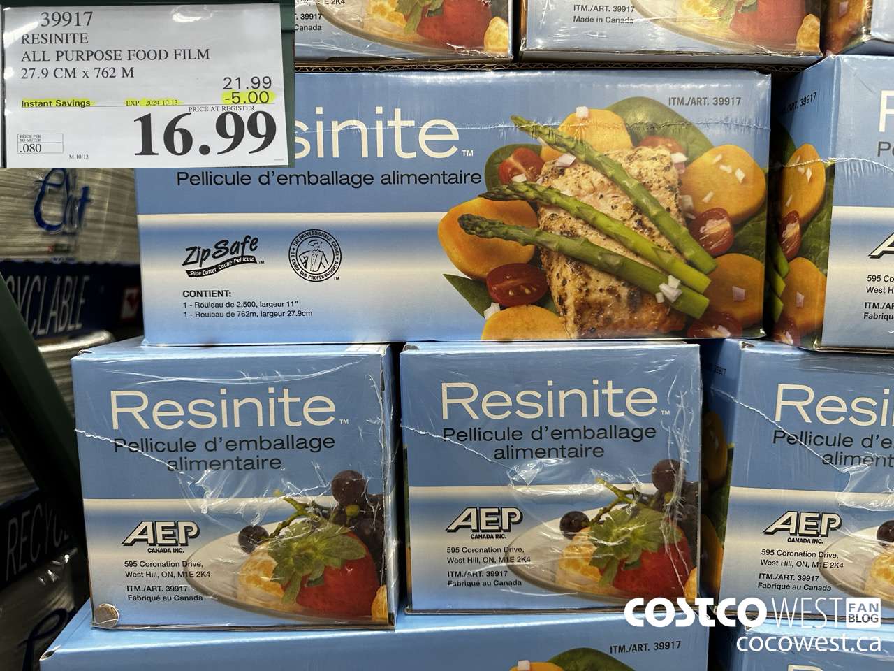 39917 RESINITE ALL PURPOSE FOOD FILM 27.9 CM x 762 M ($5.00 INSTANT SAVINGS EXPIRES ON 2024-10-13) $16.99