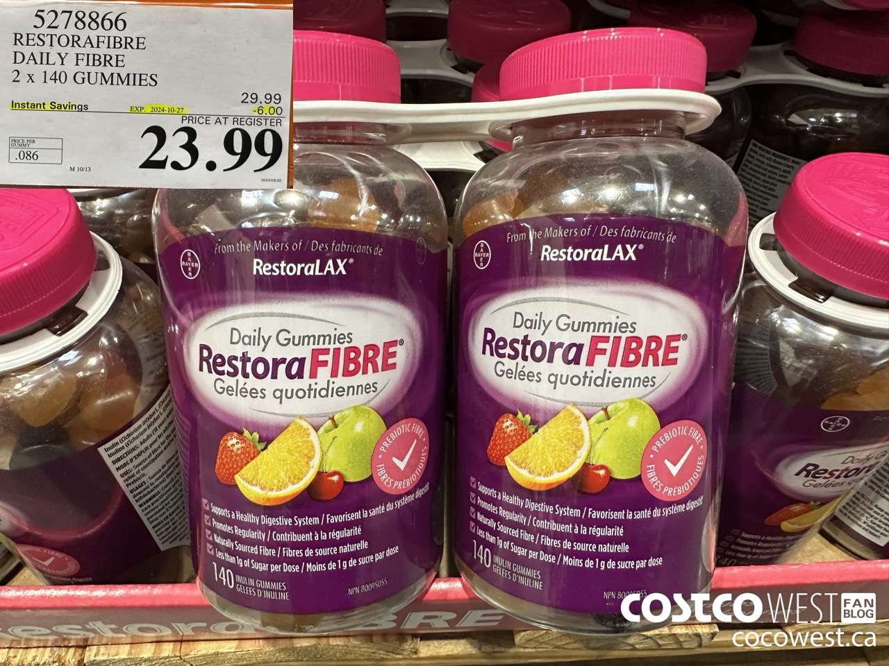 5278866 RESTORAFIBRE DAILY FIBRE 2 X 140 GUMMIES ($6.00 INSTANT SAVINGS EXPIRES ON 2024-10-27) $23.99