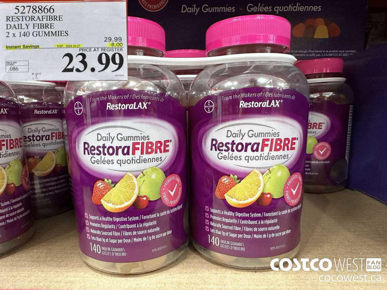 5278866 RESTORAFIBRE DAILY FIBRE 2 X 140 GUMMIES ($6.00 INSTANT SAVINGS EXPIRES ON 2024-10-27) $23.99