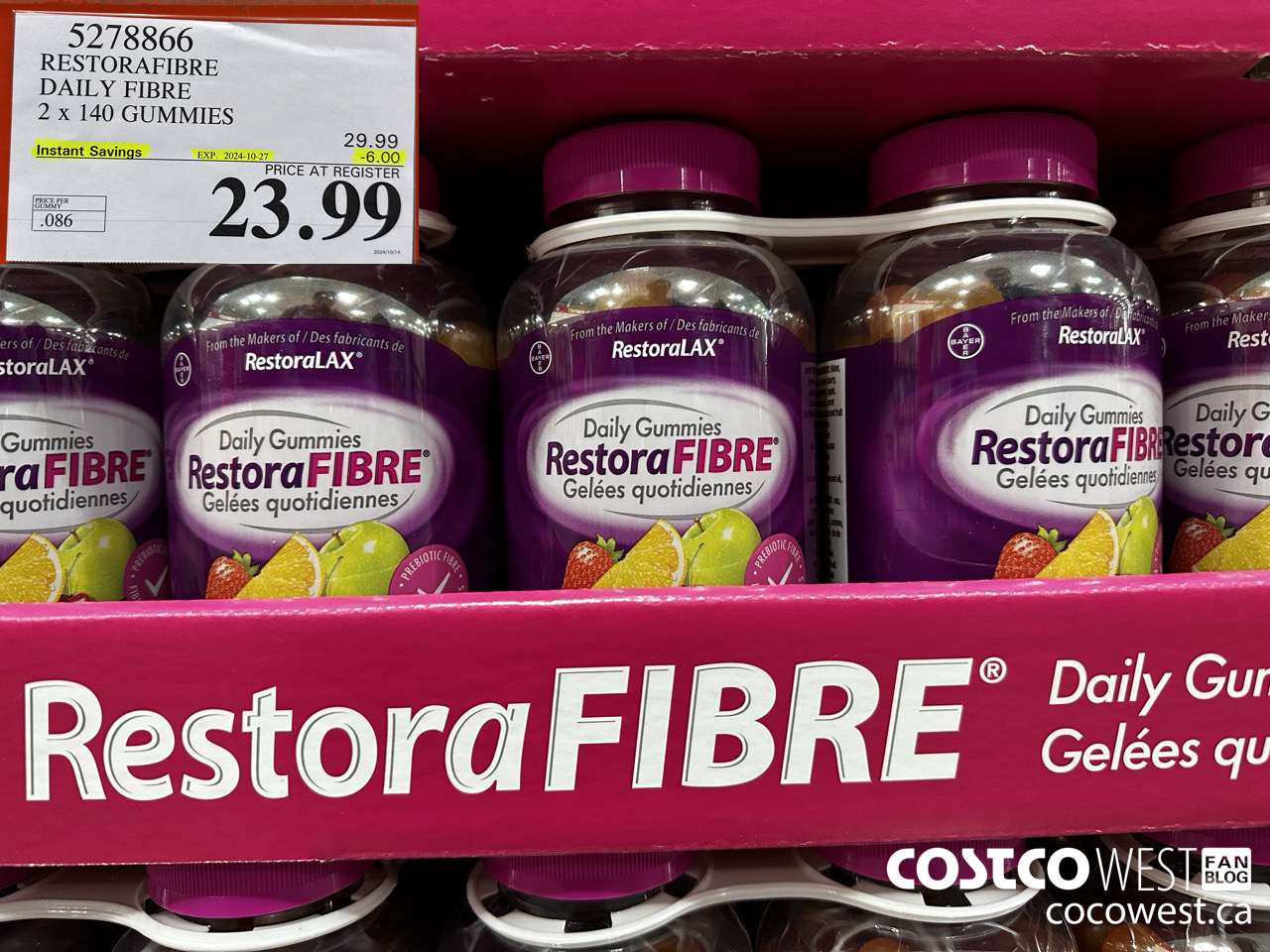 5278866 RESTORAFIBRE DAILY FIBRE 2 X 140 GUMMIES ($6.00 INSTANT SAVINGS EXPIRES ON 2024-10-27) $23.99