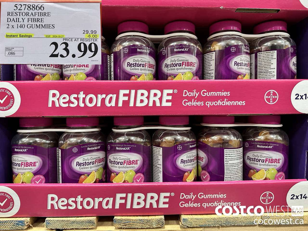 5278866 RESTORAFIBRE DAILY FIBRE 2 X 140 GUMMIES ($6.00 INSTANT SAVINGS EXPIRES ON 2024-10-27) $23.99