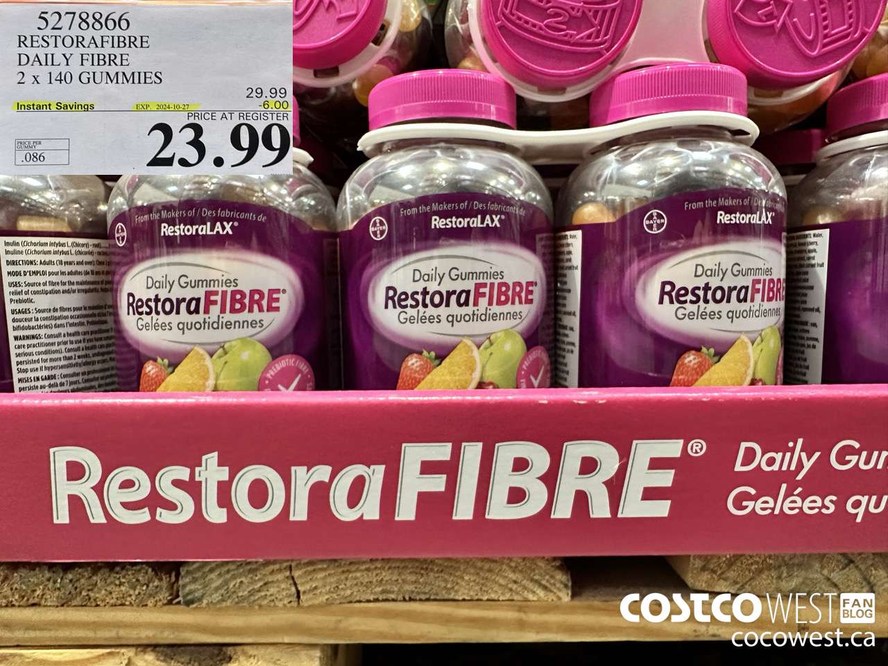 5278866 RESTORAFIBRE DAILY FIBRE 2 X 140 GUMMIES ($6.00 INSTANT SAVINGS EXPIRES ON 2024-10-27) $23.99