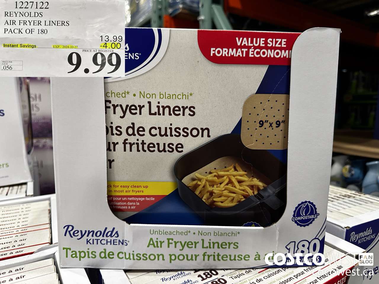 1227122 REYNOLDS AIR FRYER LINERS PACK OF 180 ($4.00 INSTANT SAVINGS EXPIRES ON 2024-10-27) $9.99