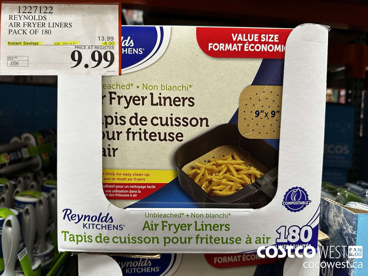 1227122 REYNOLDS AIR FRYER LINERS PACK OF 180 ($4.00 INSTANT SAVINGS EXPIRES ON 2024-10-27) $9.99