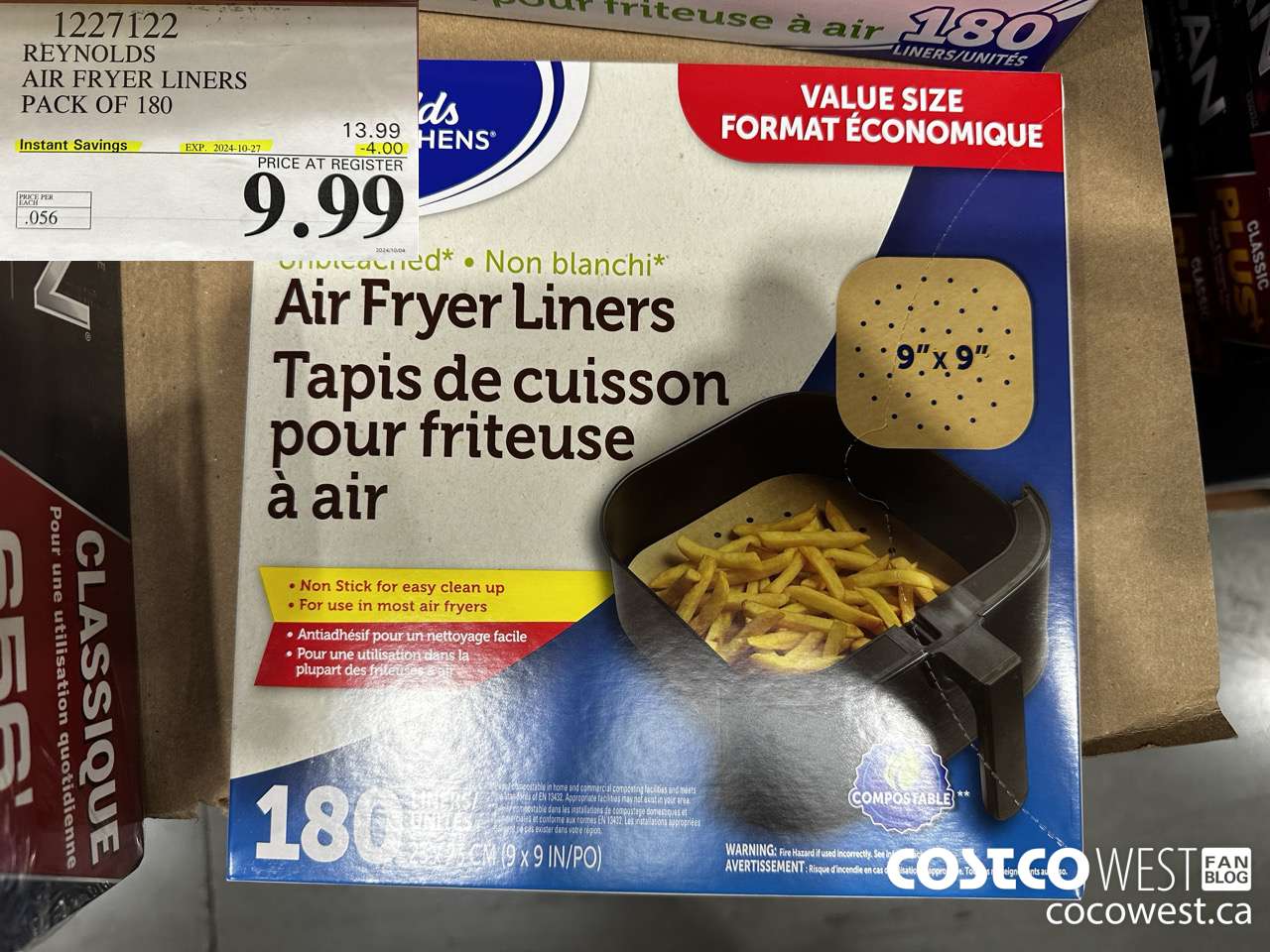 1227122 REYNOLDS AIR FRYER LINERS PACK OF 180 ($4.00 INSTANT SAVINGS EXPIRES ON 2024-10-27) $9.99