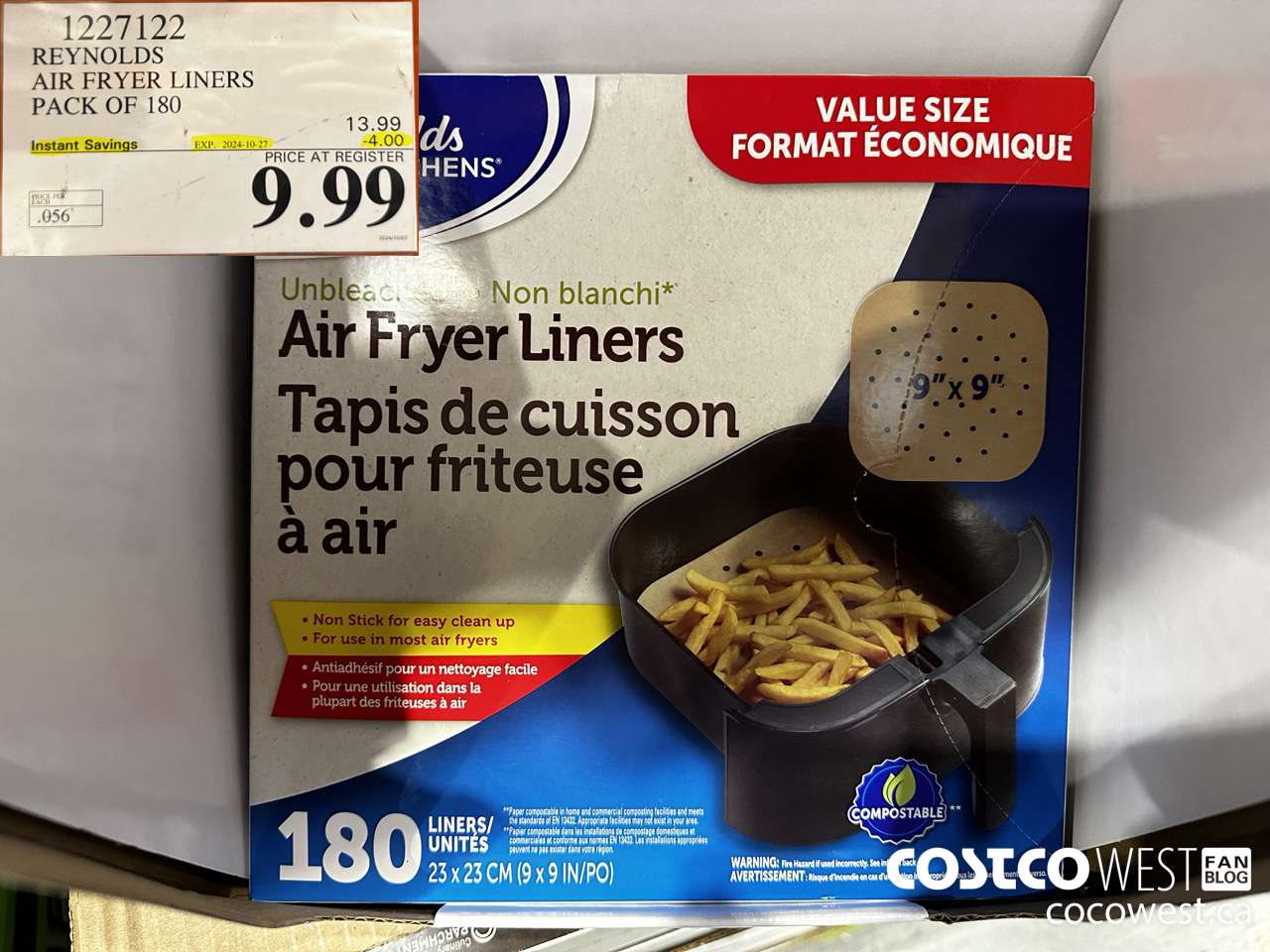 1227122 REYNOLDS AIR FRYER LINERS PACK OF 180 ($4.00 INSTANT SAVINGS EXPIRES ON 2024-10-27) $9.99
