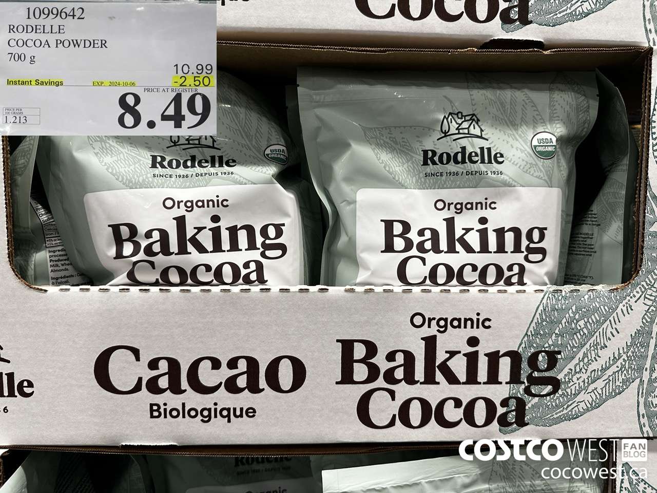 1099642 RODELLE ORGANIC COCOA POWDER 700g ($2.50 INSTANT SAVINGS EXPIRES ON 2024-10-06) $8.49