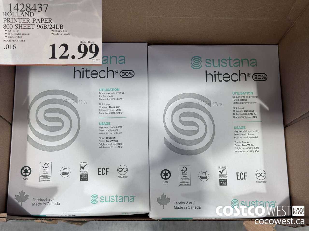 1428437 ROLLAND PRINTER PAPER 800 SHEET 96B/24LB $12.99