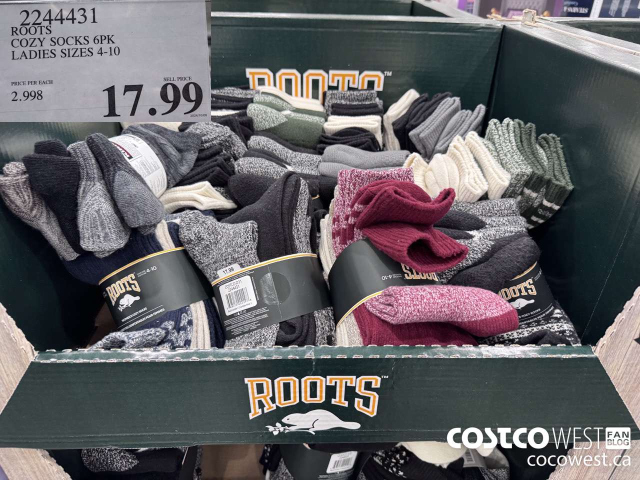2244431 ROOTS COZY SOCKS 6PK LADIES SIZES 4-10 $17.99