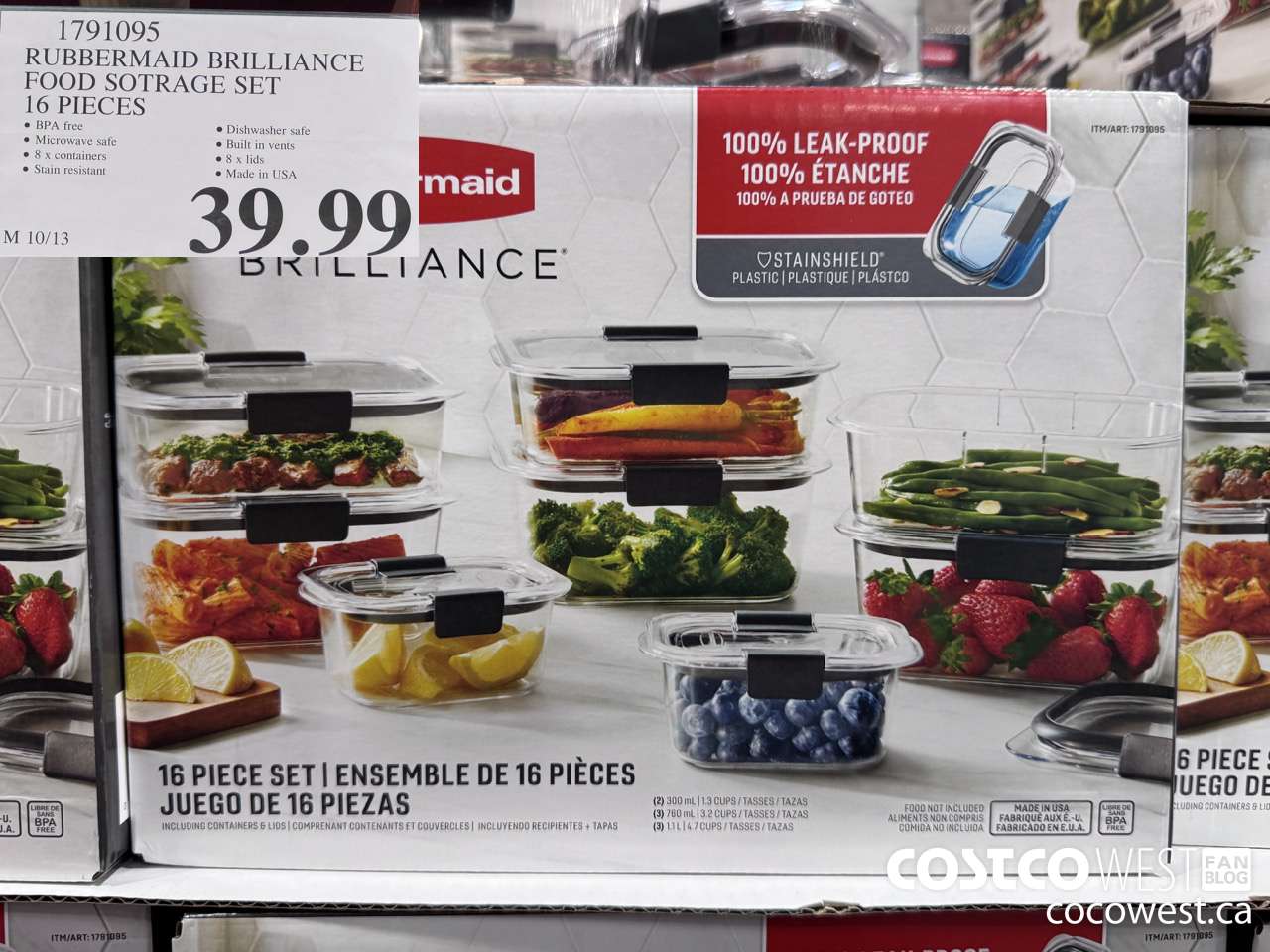 1791095 RUBBERMAID BRILLIANCE FOOD STORAGE SET 16 PIECES $39.99