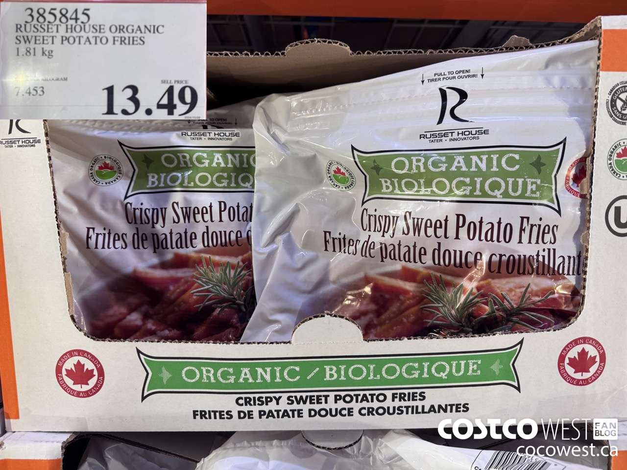 385845 RUSSET HOUSE ORGANIC SWEET POTATO FRIES 1.81 kg $13.49