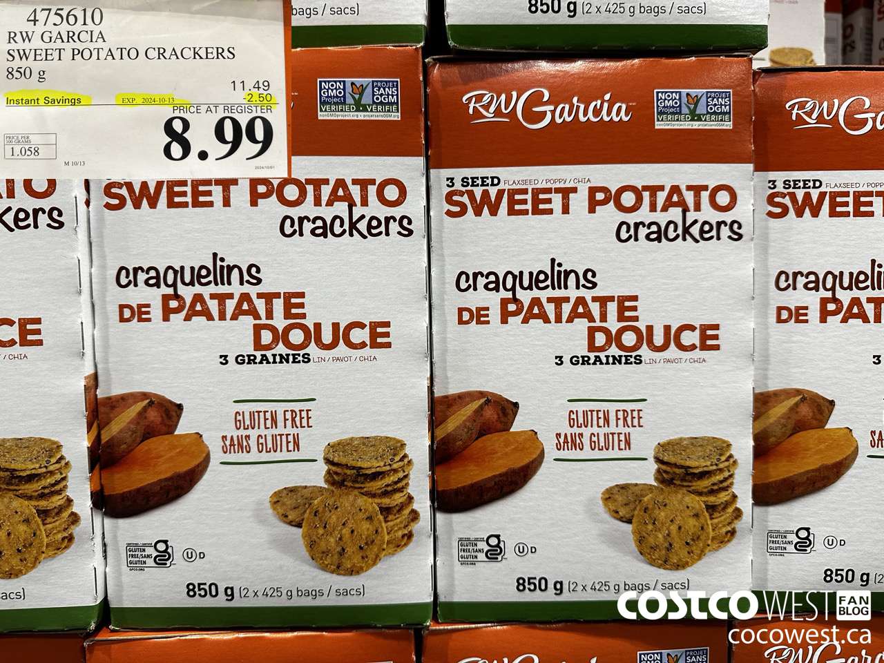 475610 RW GARCIA SWEET POTATO CRACKERS 850 g ($2.50 INSTANT SAVINGS EXPIRES ON 2024-10-13) $8.99