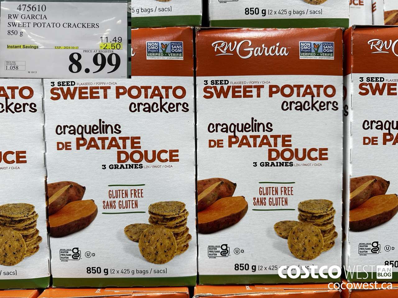 475610 RW GARCIA SWEET POTATO CRACKERS 850 g ($2.50 INSTANT SAVINGS EXPIRES ON 2024-10-13) $8.99