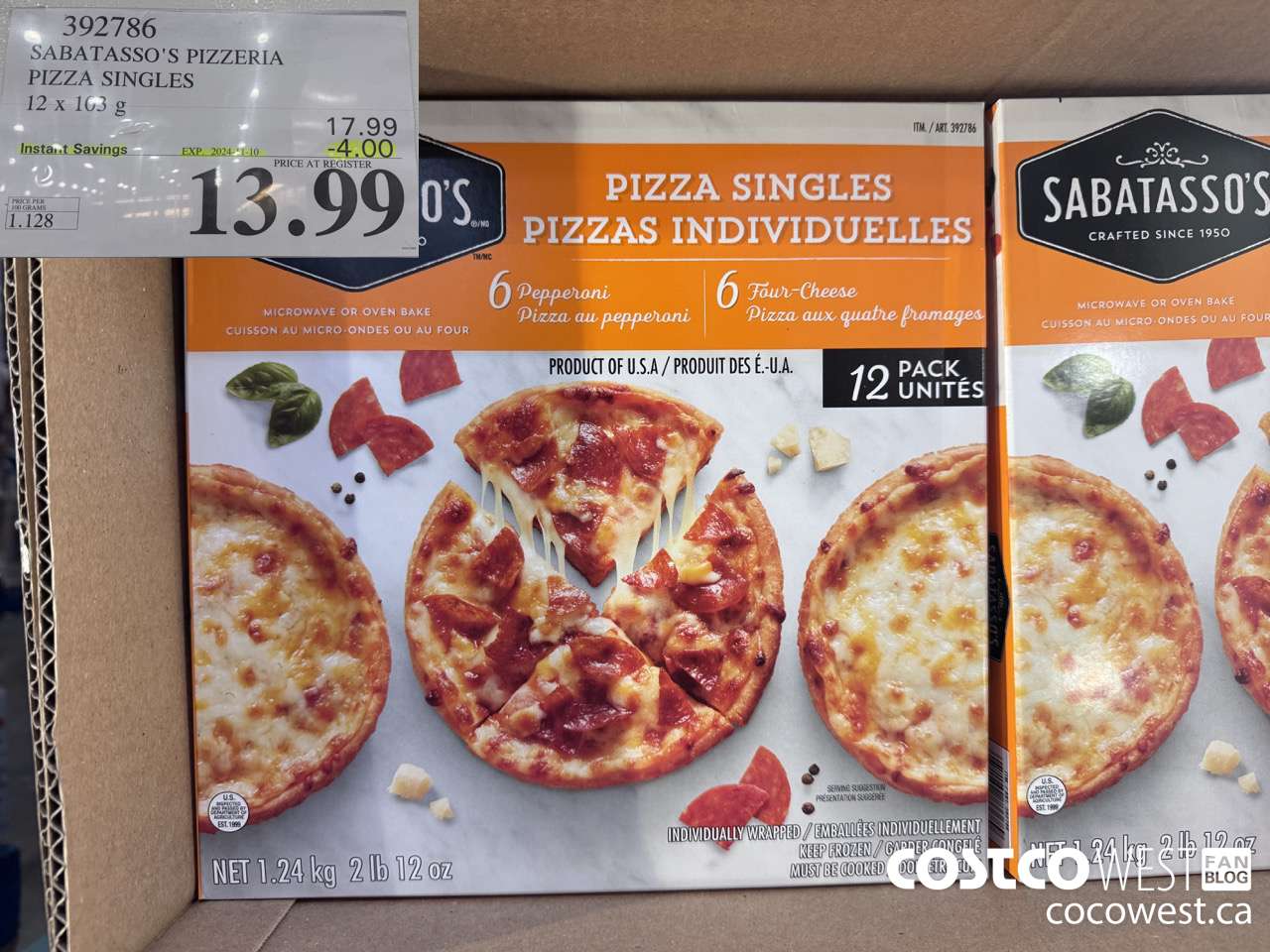 392786 SABATASSO'S PIZZERIA PIZZA SINGLES 12 X 103g ($4.00 INSTANT SAVINGS EXPIRES ON 2024-11-10) $13.99