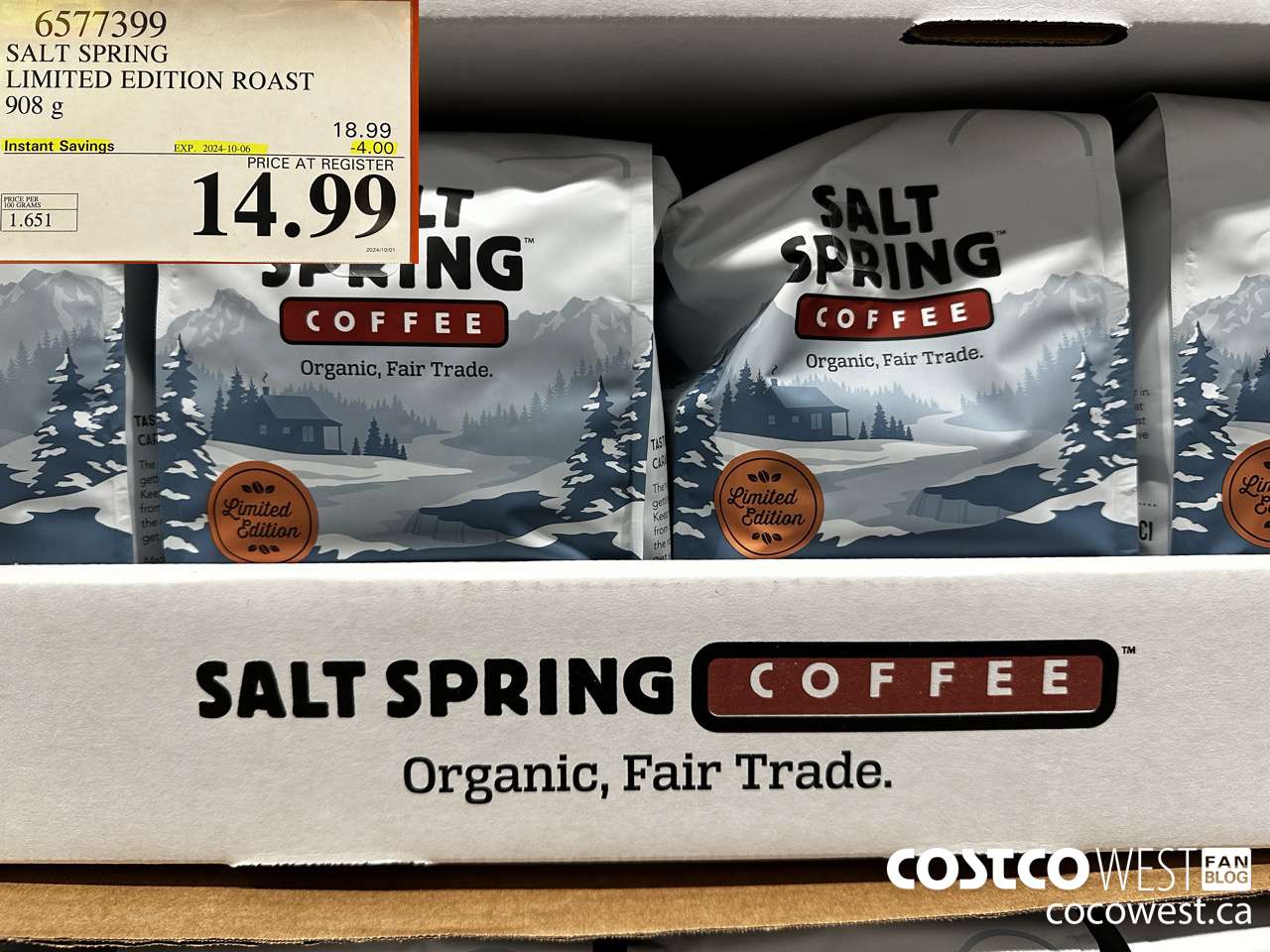 6577399 SALT SPRING ORGANIC LIMITED EDITION ROAST 908G ($4.00 INSTANT SAVINGS EXPIRES ON 2024-10-06) $14.99