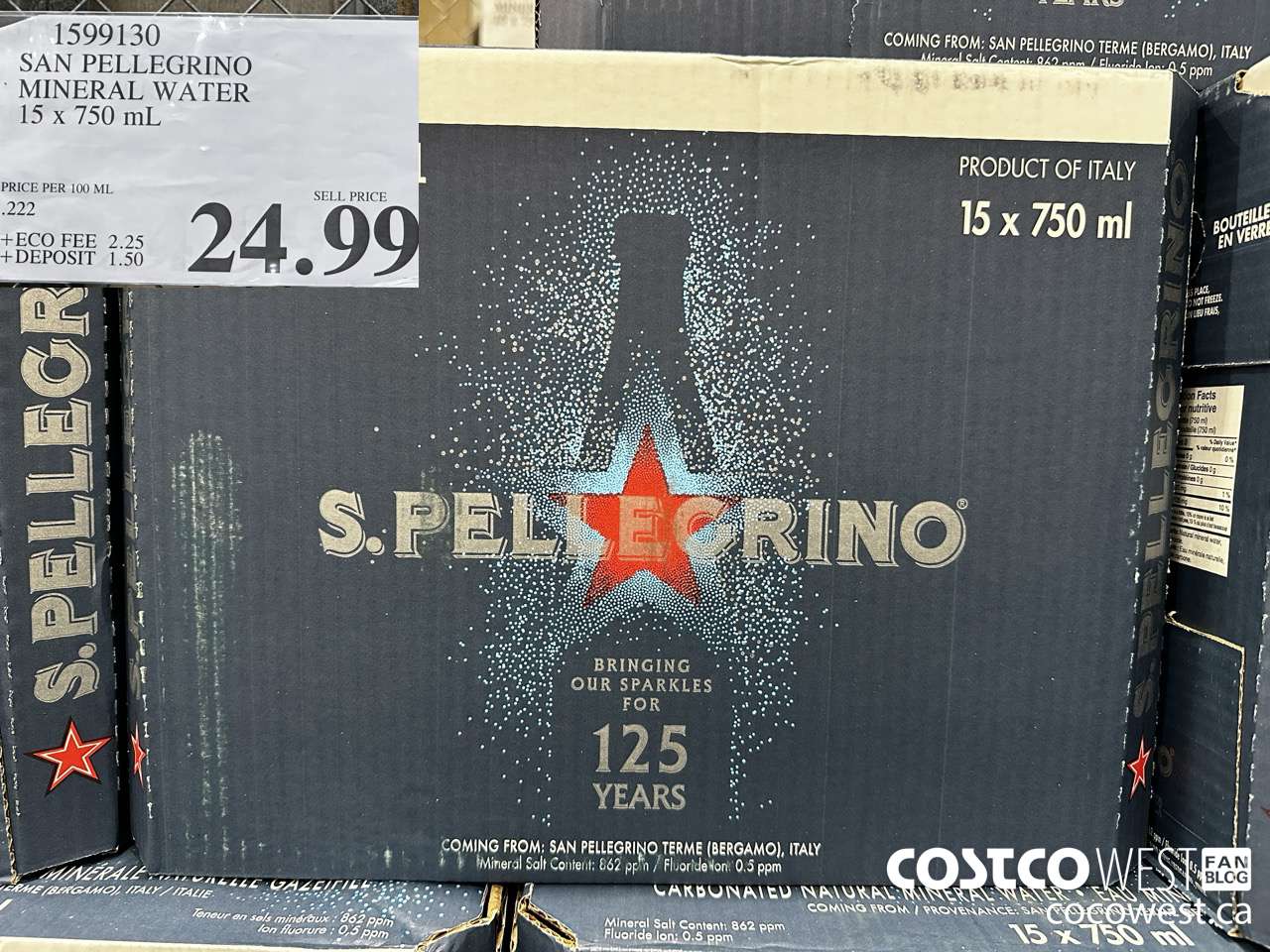 1599130 SAN PELLEGRINO MINERAL WATER 15 X 750ML $24.99