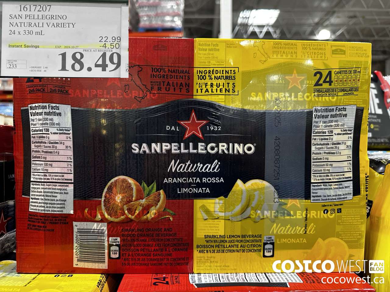 1617207 SAN PELLEGRINO NATURALI VARIETY 24 x 330 mL ($4.50 INSTANT SAVINGS EXPIRES ON 2024-10-27) $18.49