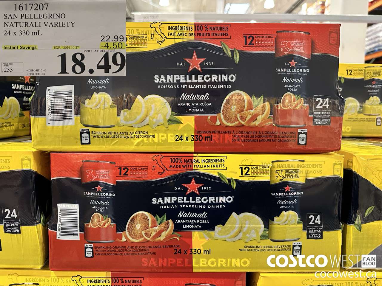 1617207 SAN PELLEGRINO NATURALI VARIETY 24 x 330 mL ($4.50 INSTANT SAVINGS EXPIRES ON 2024-10-27) $18.49