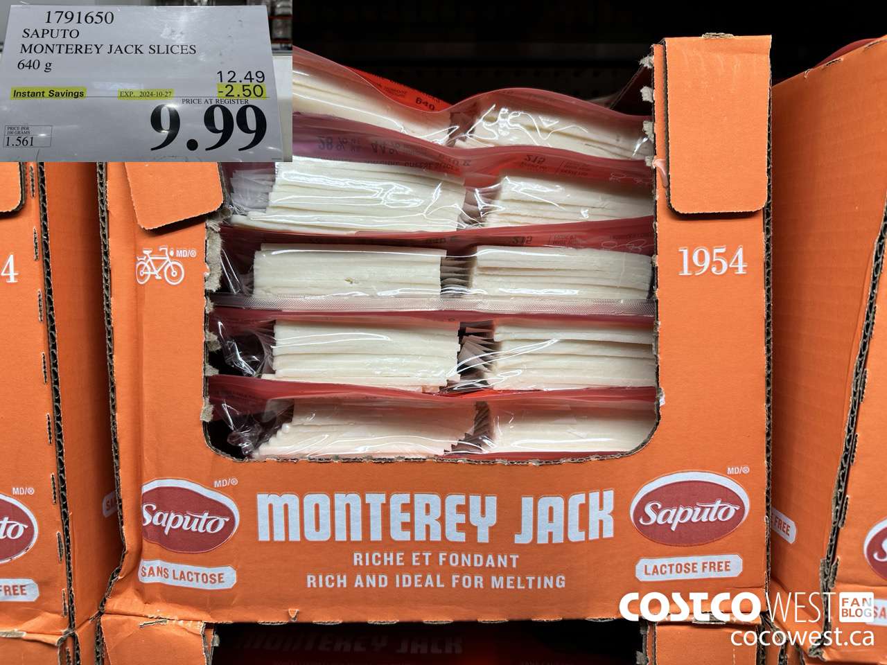 1791650 SAPUTO MONTEREY JACK SLICES 640G ($2.50 INSTANT SAVINGS EXPIRES ON 2024-10-27) $9.99