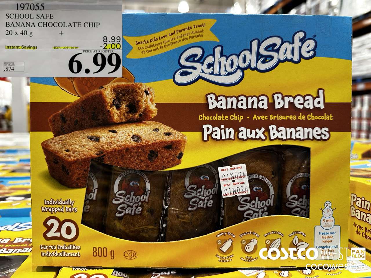 197055 SCHOOL SAFE CHOCOLATE CHIP BANANA BREAD 20 X 40 G ($2.00 INSTANT SAVINGS EXPIRES ON 2024-10-06) $6.99