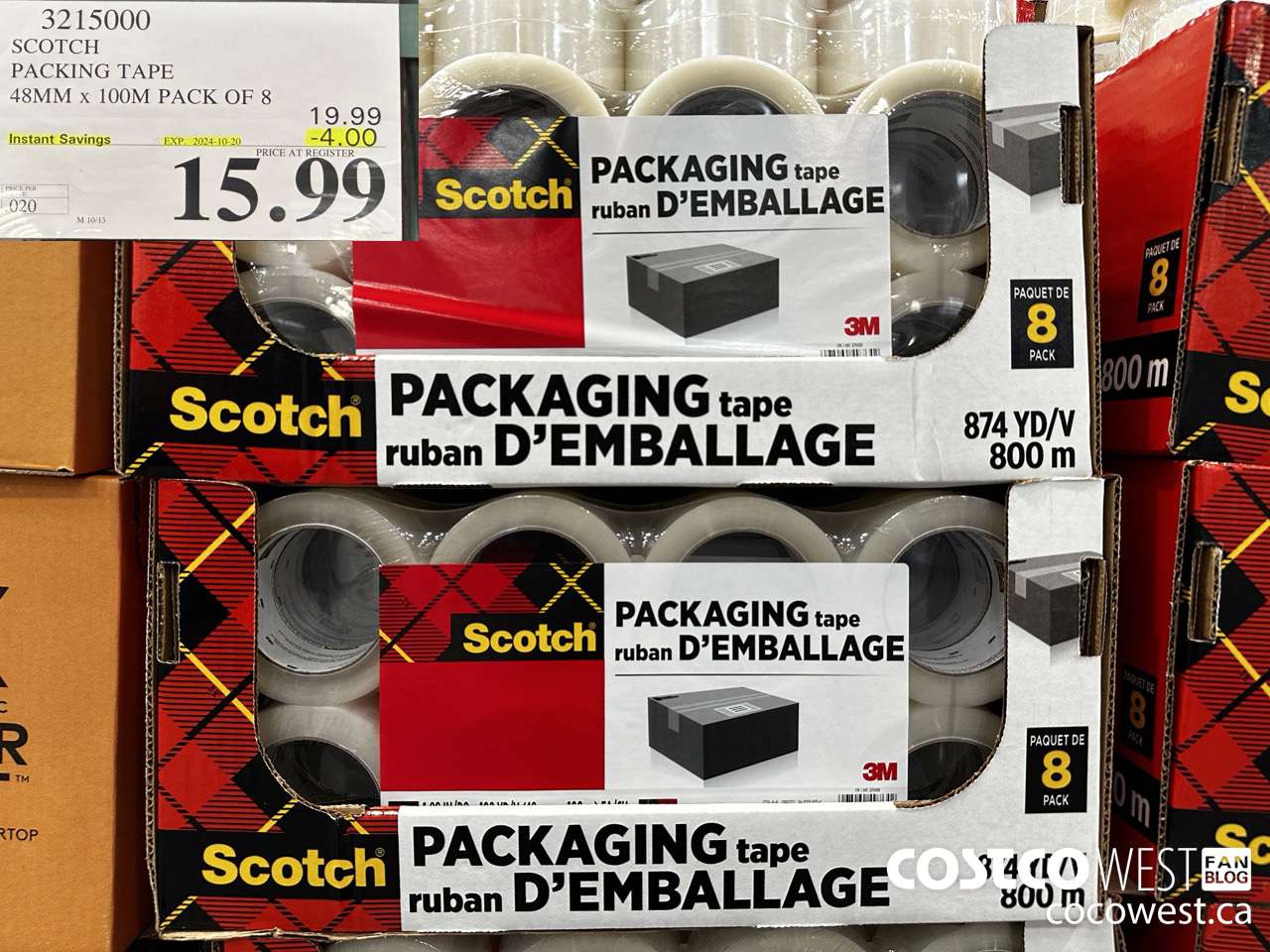 3215000 SCOTCH PACKING TAPE 48MM x 100M PACK OF 8 ($4.00 INSTANT SAVINGS EXPIRES ON 2024-10-20) $15.99
