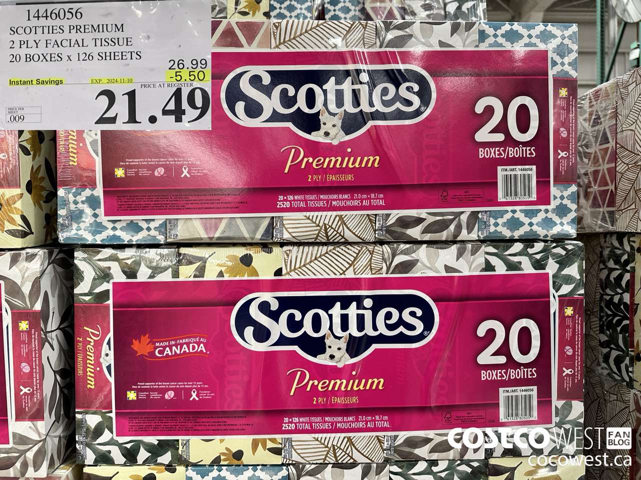 1446056 SCOTTIES PREMIUM 2 PLY FACIAL TISSUE 20 BOXES x 126 SHEETS ($5.50 INSTANT SAVINGS EXPIRES ON 2024-11-10) $21.49