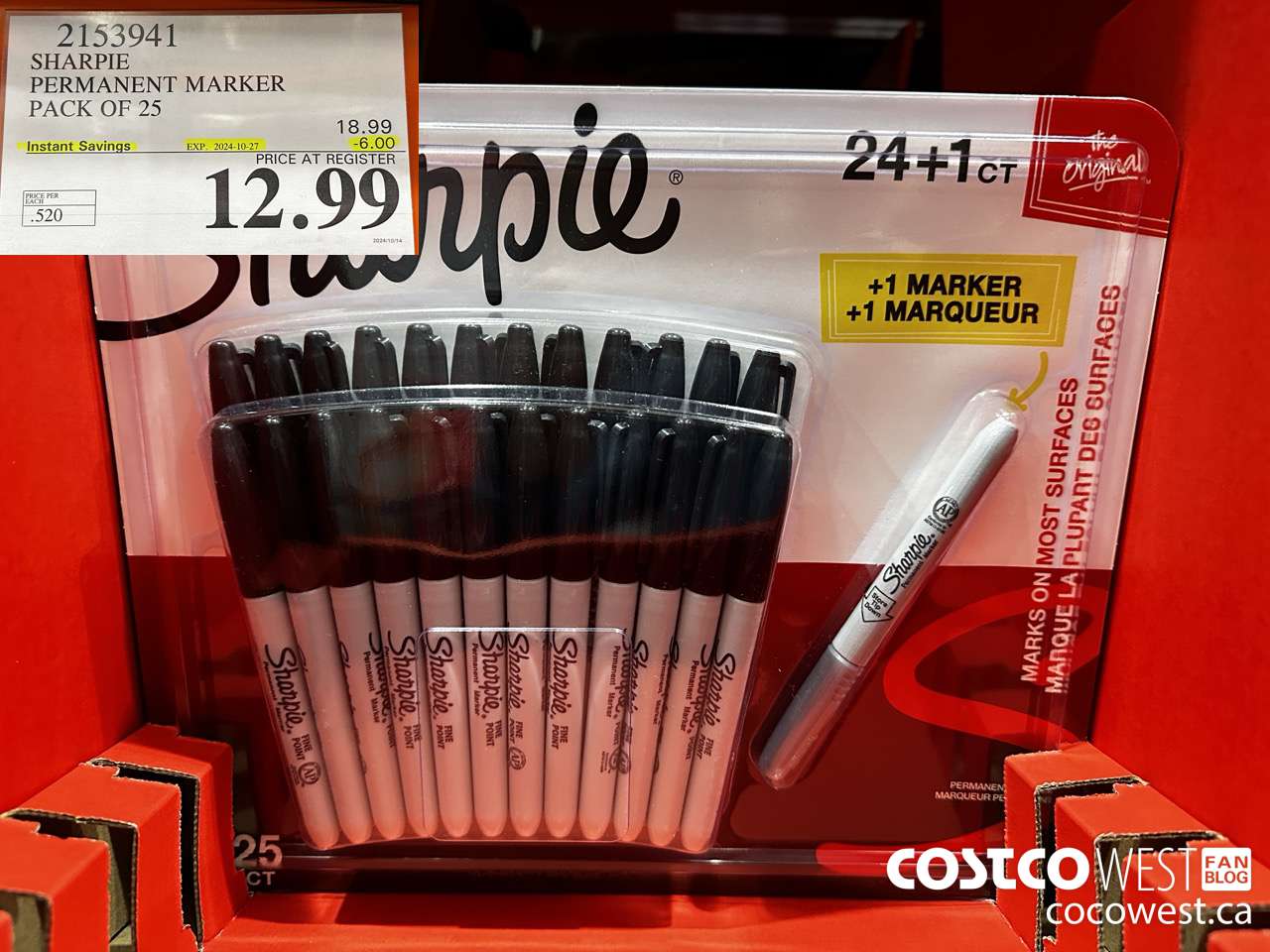 2153941 SHARPIE PERMANENT MARKER PACK OF 25 ($6.00 INSTANT SAVINGS EXPIRES ON 2024-10-27) $12.99