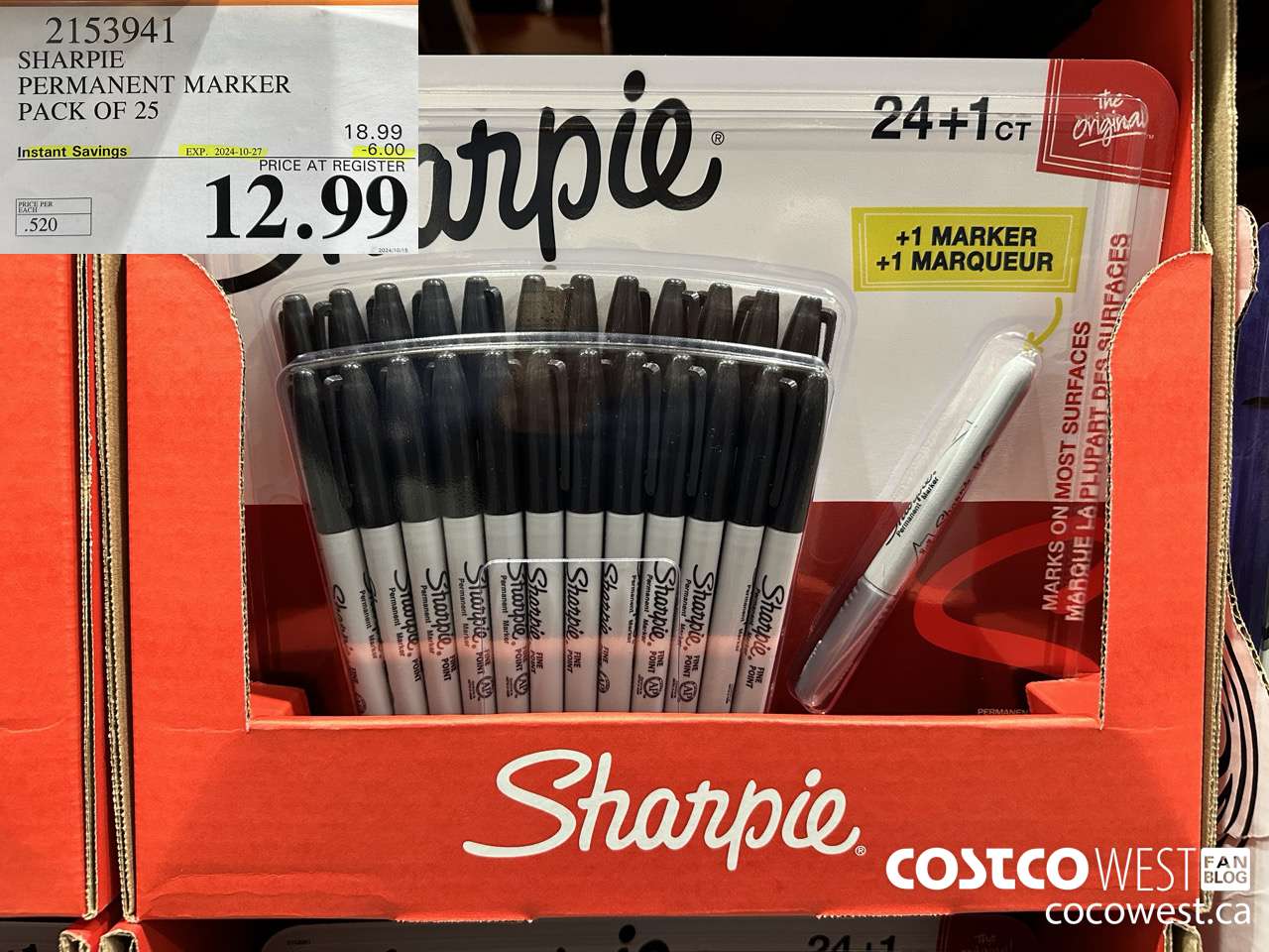 2153941 SHARPIE PERMANENT MARKER PACK OF 25 ($6.00 INSTANT SAVINGS EXPIRES ON 2024-10-27) $12.99