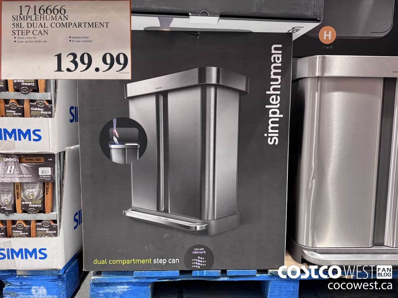 1716666 SIMPLEHUMAN 58L DUAL COMPARTMENT STEP CAN $139.99