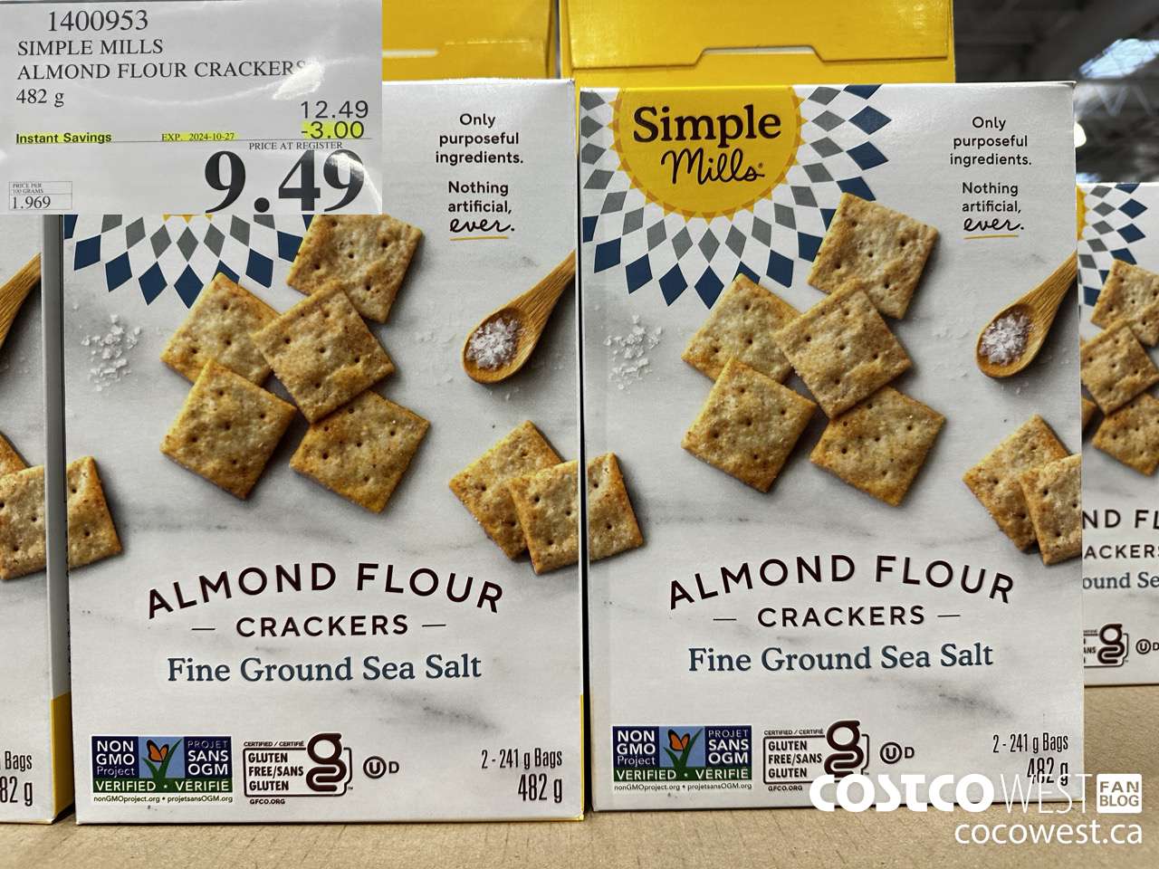 1400953 SIMPLE MILLS ALMOND FLOUR CRACKERS 482 g ($3.00 INSTANT SAVINGS EXPIRES ON 2024-10-27) $9.49
