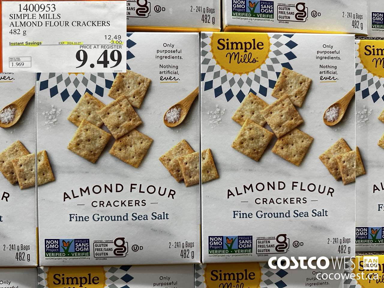 1400953 SIMPLE MILLS ALMOND FLOUR CRACKERS 482 g ($3.00 INSTANT SAVINGS EXPIRES ON 2024-10-27) $9.49