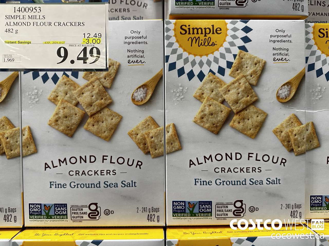 1400953 SIMPLE MILLS ALMOND FLOUR CRACKERS 482 g ($3.00 INSTANT SAVINGS EXPIRES ON 2024-10-27) $9.49