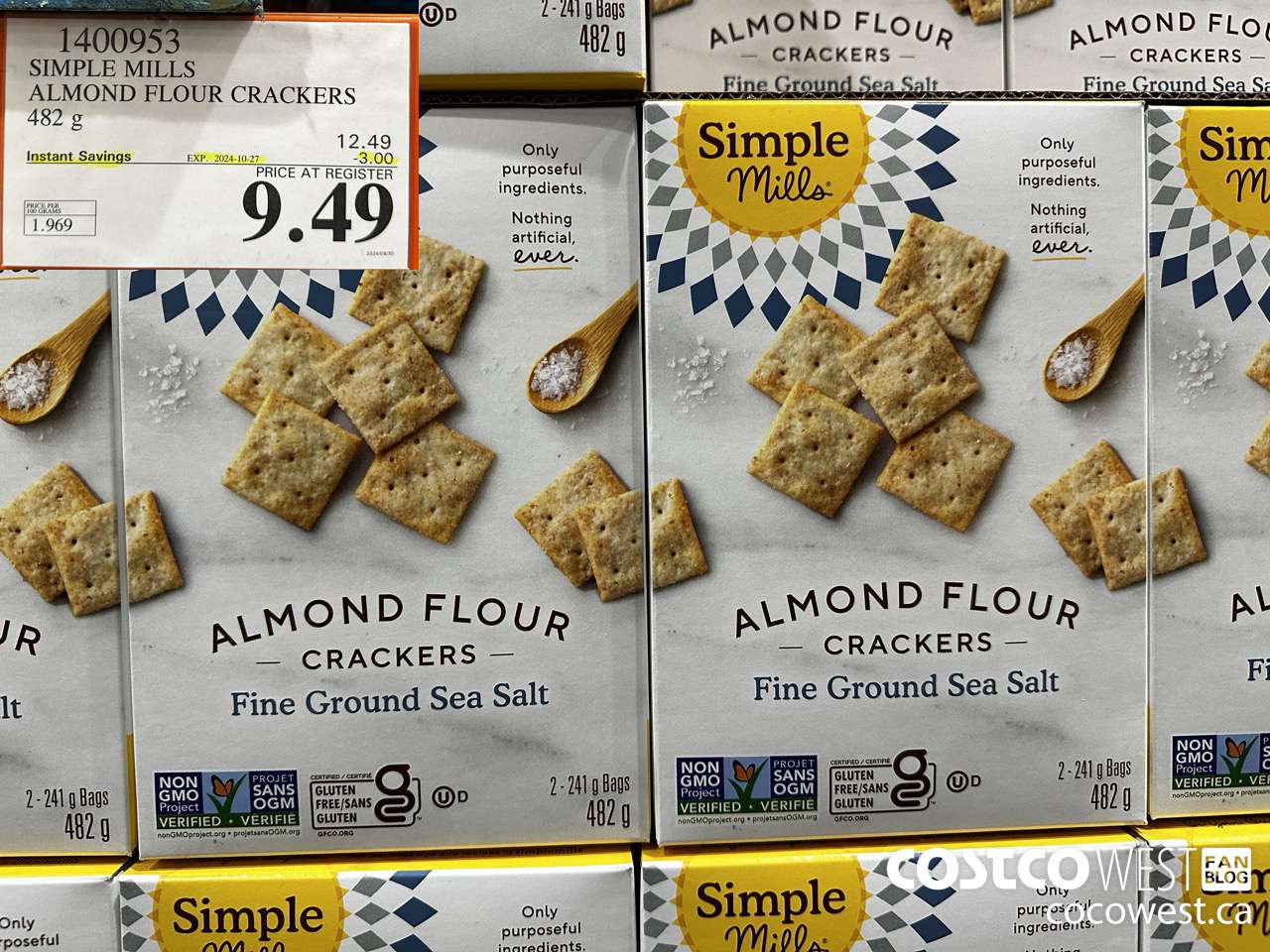 1400953 SIMPLE MILLS ALMOND FLOUR CRACKERS 482 g ($3.00 INSTANT SAVINGS EXPIRES ON 2024-10-27) $9.49
