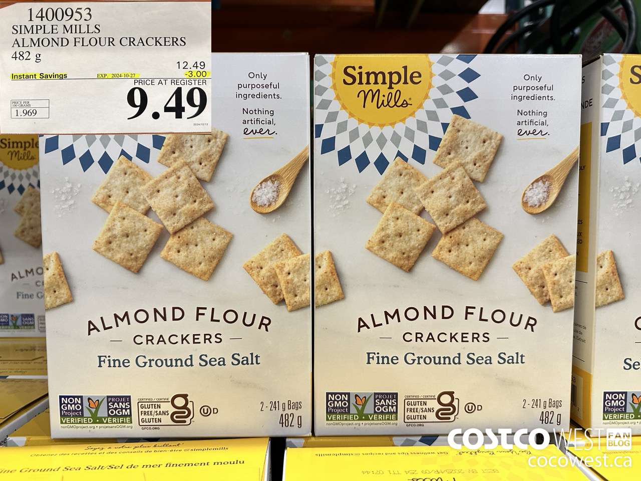 1400953 SIMPLE MILLS ALMOND FLOUR CRACKERS 482 g ($3.00 INSTANT SAVINGS EXPIRES ON 2024-10-27) $9.49