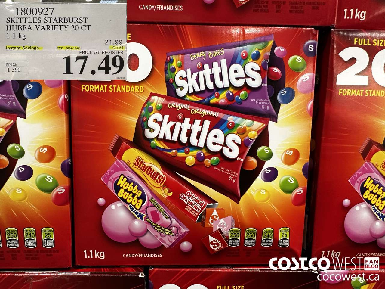 1800927 SKITTLES STARBURST HUBBA VARIETY 20 CT 1.1KG ($4.50 INSTANT SAVINGS EXPIRES ON 2024-10-08) $17.49