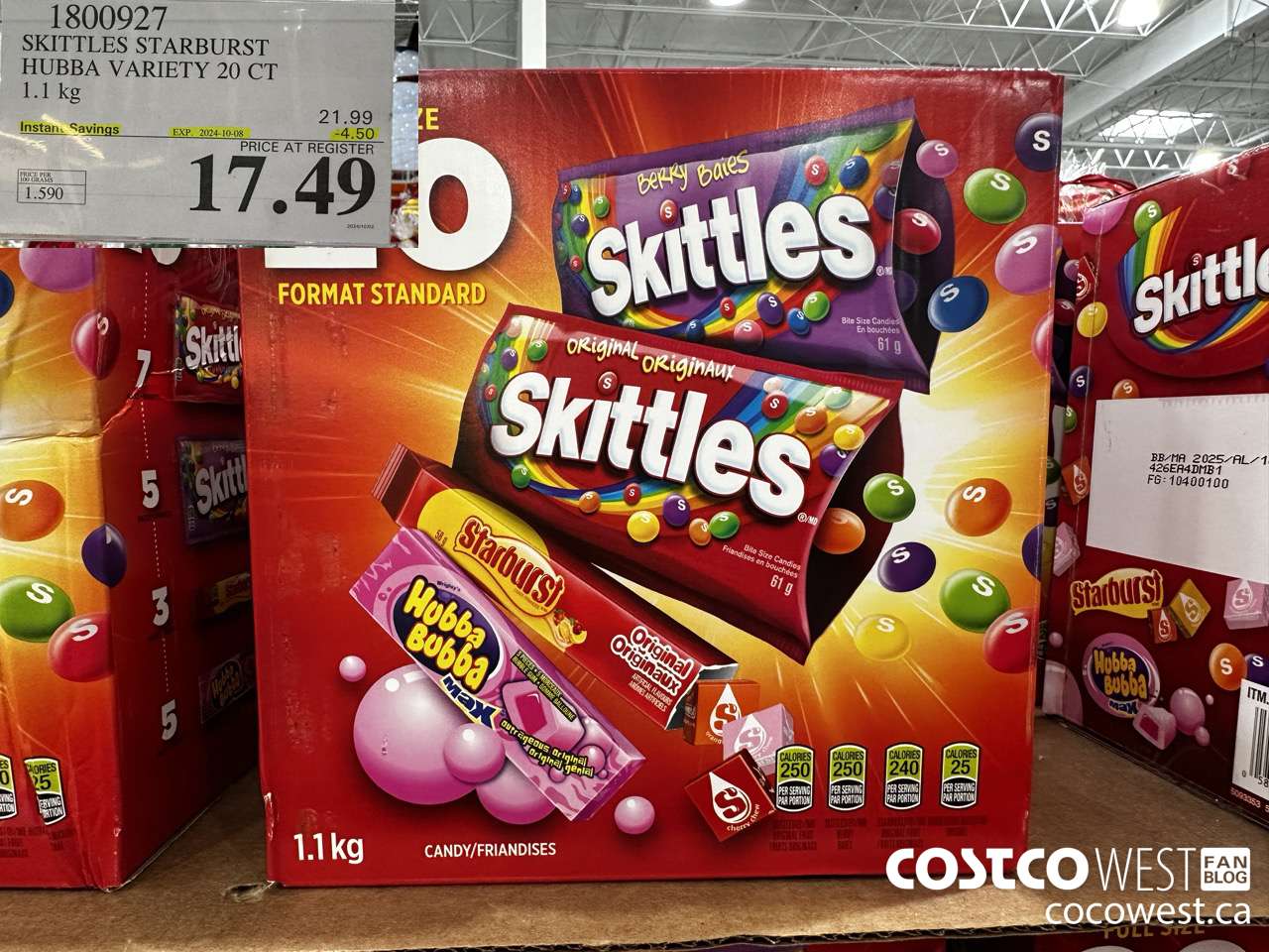 1800927 SKITTLES STARBURST HUBBA VARIETY 20 CT 1.1KG ($4.50 INSTANT SAVINGS EXPIRES ON 2024-10-08) $17.49