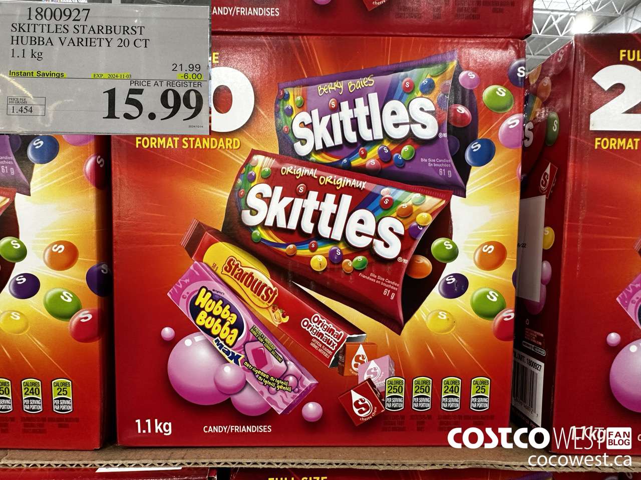 1800927 SKITTLES STARBURST HUBBA VARIETY 20 CT 1.1KG ($6.00 INSTANT SAVINGS EXPIRES ON 2024-11-03) $15.99