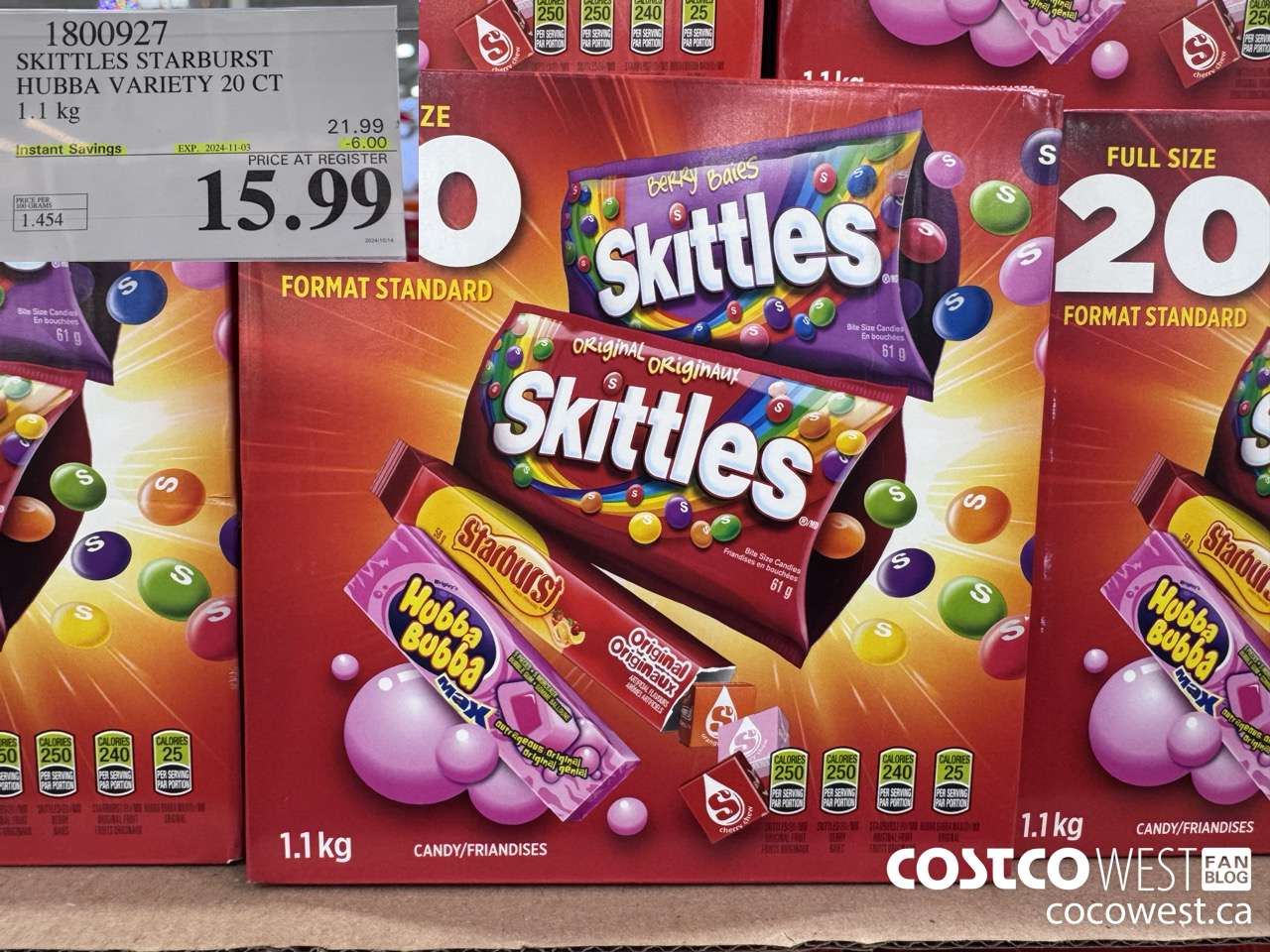 1800927 SKITTLES STARBURST HUBBA VARIETY 20 CT 1.1KG ($6.00 INSTANT SAVINGS EXPIRES ON 2024-11-03) $15.99