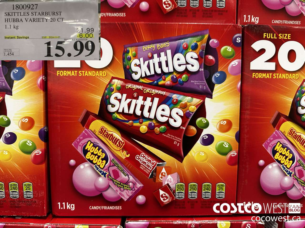 1800927 SKITTLES STARBURST HUBBA VARIETY 20 CT 1.1KG ($6.00 INSTANT SAVINGS EXPIRES ON 2024-11-03) $15.99