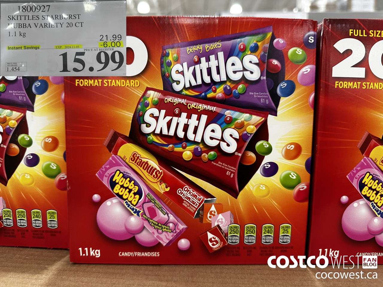 1800927 SKITTLES STARBURST HUBBA VARIETY 20 CT 1.1KG ($6.00 INSTANT SAVINGS EXPIRES ON 2024-11-03) $15.99