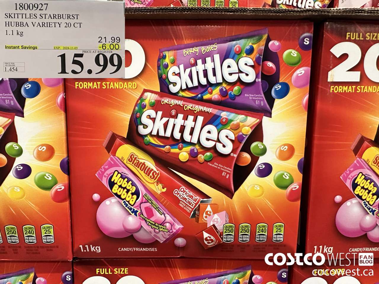 1800927 SKITTLES STARBURST HUBBA VARIETY 20 CT 1.1KG ($6.00 INSTANT SAVINGS EXPIRES ON 2024-11-03) $15.99
