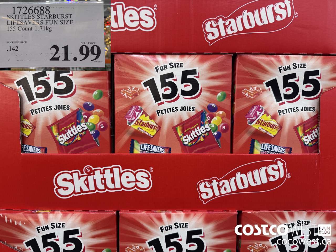 1726688 SKITTLES STARBURST LIFESAVERS FUN SIZE 155 COUNT 1.71KG $21.99
