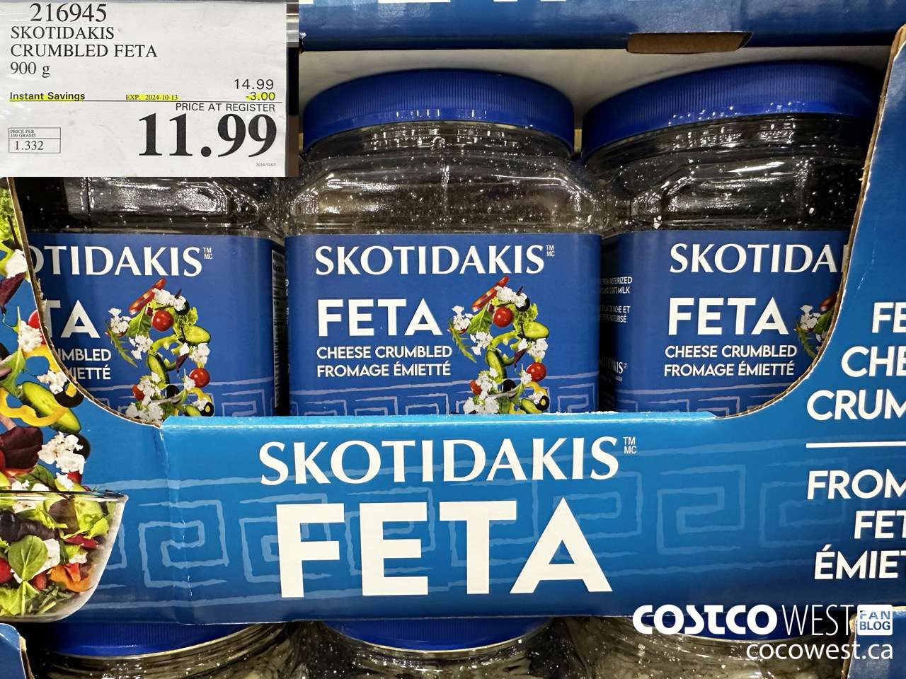 216945 SKOTIDAKIS CRUMBLED FETA 900 g ($3.00 INSTANT SAVINGS EXPIRES ON 2024-10-13) $11.99