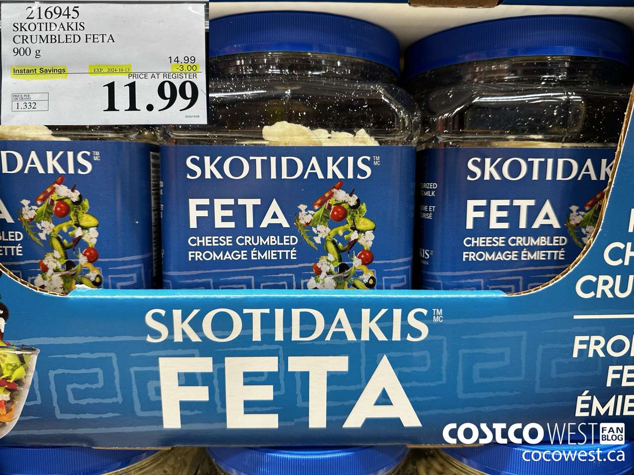 216945 SKOTIDAKIS CRUMBLED FETA 900 g ($3.00 INSTANT SAVINGS EXPIRES ON 2024-10-13) $11.99