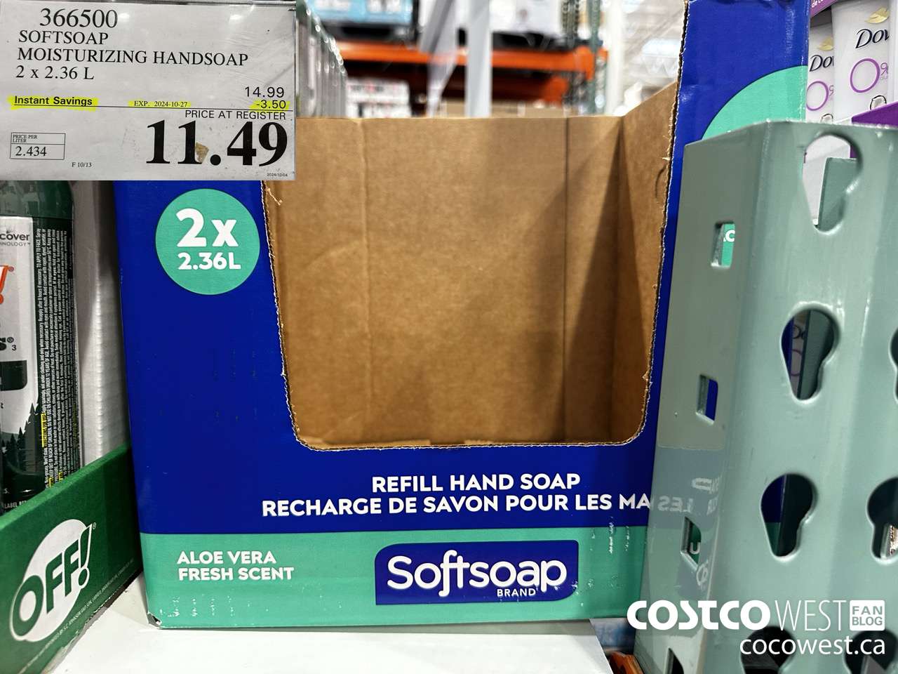 366500 SOFTSOAP HANDSOAP WITH ALOE 2 X 2.36L ($3.50 INSTANT SAVINGS EXPIRES ON 2024-10-27) $11.49