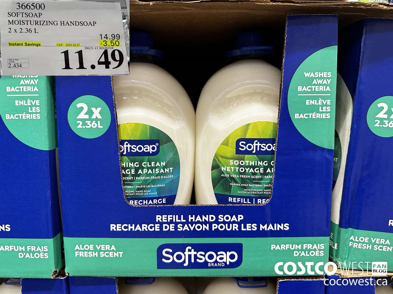 366500 SOFTSOAP HANDSOAP WITH ALOE 2 X 2.36L ($3.50 INSTANT SAVINGS EXPIRES ON 2024-10-27) $11.49