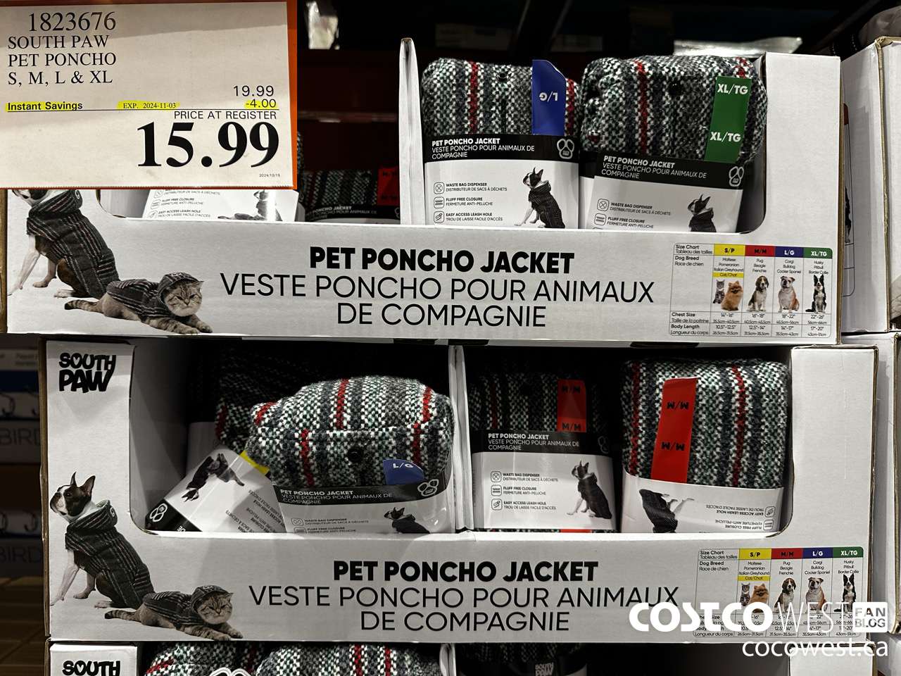 1823676 SOUTH PAW PET PONCHO S, M, L & XL ($4.00 INSTANT SAVINGS EXPIRES ON 2024-11-03) $15.99